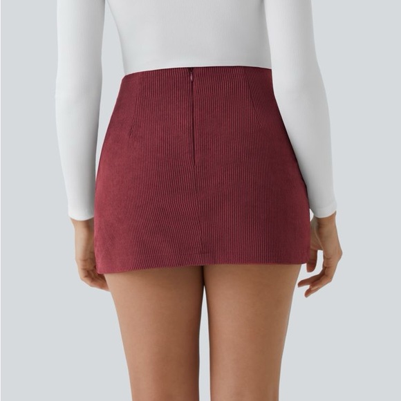 NWT HALARA Burgundy High Waisted Mini Corduroy Skort Sz XL - Picture 3 of 10